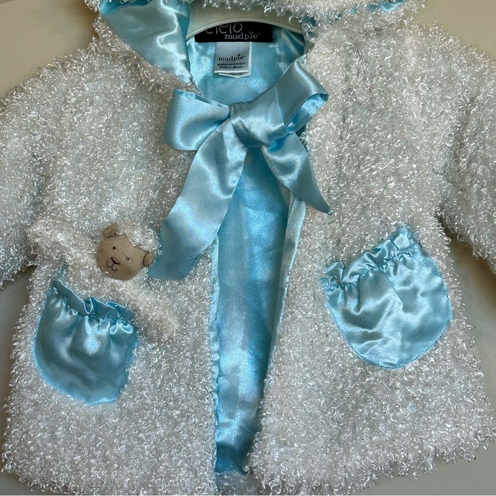 6-12M Mud Pie Faux Fur Lamb Hooded Jacket - Picture 3 of 11
